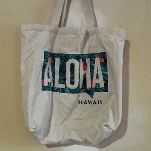Old Navy Cream Tote Bag with Blue and Green Aloha Print